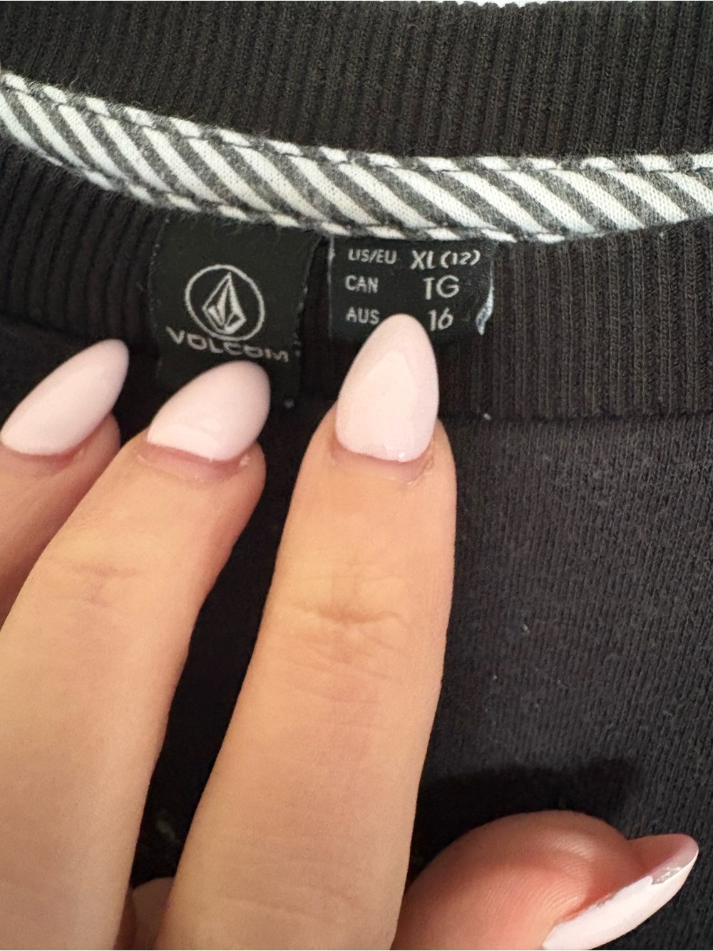 Volcom Black Pullover Sweatshirt with Striped Neck Trim